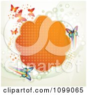 Poster, Art Print Of Background Of Butterflies With An Orange Cloud Frame And Dots