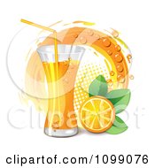 Poster, Art Print Of Tall Glass Of Orange Juice With A Slice Leaves And Circle