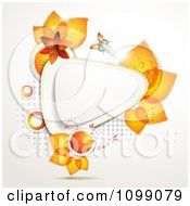 Poster, Art Print Of Background Of A Butterfly With Orange Lilies And Leaves Around A Triangular Frame