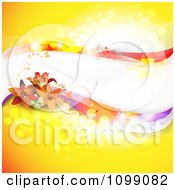 Clipart Background Of Lily Flowers And Colorful Waves With Copyspace On Yellow Royalty Free Vector Illustration