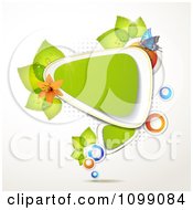 Poster, Art Print Of Background Of A Butterfly With Flowers And Leaves Around A Green Triangular Frame