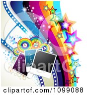 Background Of Instant Photos Rainbow Circles Butterflies Film Frames Rainbow And Stars