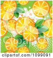 Seamless Background Of Orange Slices And Leaves With Halftones And Dew