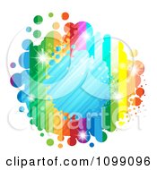 Poster, Art Print Of Background Of A Splatter Frame With A Blue Center Rainbow Stripes And Dots