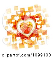 Valentines Background Of Hearts Over Orange Squares On White