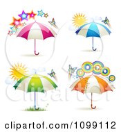 Poster, Art Print Of Butterflies With Rainbows Suns Stars And Colorful Umbrellas