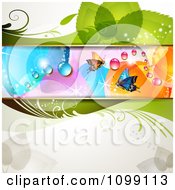 Poster, Art Print Of Floral Background With Butterflies Flowers And Colorful Dew Drops