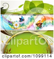 Clipart Floral Background With Butterflies Rainbows Dew And A Daisy Royalty Free Vector Illustration by merlinul