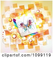Poster, Art Print Of Butterfly Tile Over Rainbow Stripes And Orange Tiles With Circles
