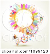 Poster, Art Print Of Background Of Butterflies With Colorful Flower Petals And A Frame