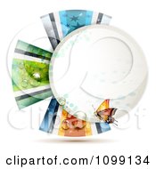 Poster, Art Print Of Orange Butterfly Over A Circle Frame With Dew And Ribbons