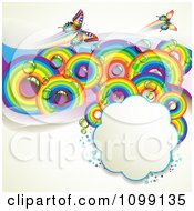 Poster, Art Print Of Background Of Butterflies With Mesh Waves And Rainbow Circles With A Cloud Frame