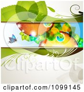 Poster, Art Print Of Floral Background Of Colorful Leafy Orbs And A Butterfly