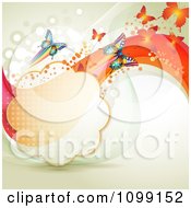 Poster, Art Print Of Background Of Butterflies With Mesh Waves And A Cloud Frame