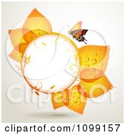 Poster, Art Print Of Background Of A Butterfly With Orange Leaves Around A Frame