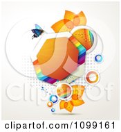 Poster, Art Print Of Background Of Blue Butterflies With Leaves Rainbows And An Orange Heptagon