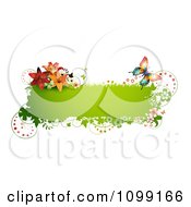 Clipart Green Grassy Butterfly Banner With Flowers And Shamrocks Royalty Free Vector Illustration by merlinul