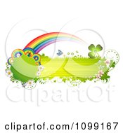 Poster, Art Print Of Green Grassy Butterfly Banner With Flowers Rainbows And Shamrocks