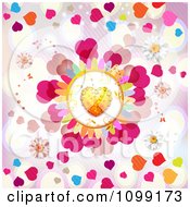Clipart Dewy Orange Heart Flower With Daisies On Pink Royalty Free Vector Illustration