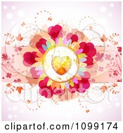 Poster, Art Print Of Dewy Orange Heart Flower With Vines On Pink
