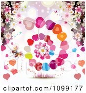 Poster, Art Print Of Background Of A Butterfly Blossoms And Spiraling Hearts