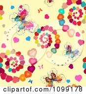 Poster, Art Print Of Background Of Butterflies Blossoms And Spiraling Hearts On Beige