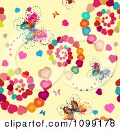Clipart Background Of Butterflies Blossoms And Spiraling Hearts On Beige Royalty Free Vector Illustration