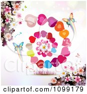 Poster, Art Print Of Background Of Butterflies Blossoms And Spiraling Hearts