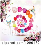 Clipart Background Of Butterflies Blossoms And Spiraling Hearts Royalty Free Vector Illustration