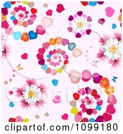 Poster, Art Print Of Seamless Background Of Heart Spirals Daisies And Butterflies