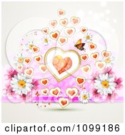 Poster, Art Print Of Valentine Or Wedding Background Of Daisies Hearts And A Butterfly