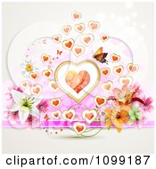 Poster, Art Print Of Valentine Or Wedding Background Of Flowers Hearts And A Butterfly