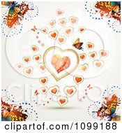 Poster, Art Print Of Background Of Colorful Butterflies And Floating Orange Hearts
