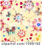 Poster, Art Print Of Background Of Butterflies And Heart Blossoms On Beige