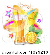 Clipart Tall Glass Of Orange Juice With A Slice And Colorful Stars Royalty Free Vector Illustration by merlinul