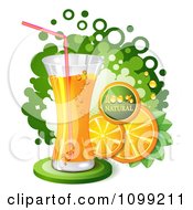 Poster, Art Print Of Tall Glass Of Orange Soda Pop With Slices And A Natural Icon Over Green Dots