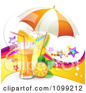 Background Of Orange Juice Or Soda With An Umbrella Slice And Colorful Stars