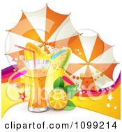 Background Of Orange Juice Or Soda With Umbrellas Slice And Colorful Star