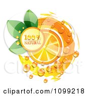 Natural Orange Slice With Dew Leaves And A Circle