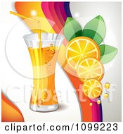 Poster, Art Print Of Background Of Orange Slices A Rainbow And Beverage