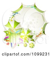 Poster, Art Print Of Background Or Frame Of Green With Umbrellas And A Star