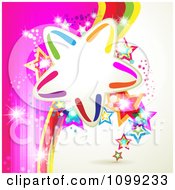 Poster, Art Print Of Background Of A Rainbow Wave With Colorful Stars And Frame