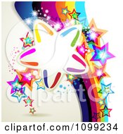 Clipart Background Of A Rainbow Stripes With Colorful Stars And Frame Royalty Free Vector Illustration by merlinul #COLLC1099234-0175