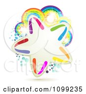 Poster, Art Print Of Background Of A Colorful Star Frame Over Rainbow Circles And Blue Dots