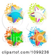 Poster, Art Print Of Four Rainbow Stars Over Halftone And Splatters