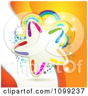 Poster, Art Print Of Background Of A Colorful Star Frame Over Rainbow Circles And Dots On Orange And White
