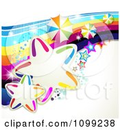 Poster, Art Print Of Rainbow Swoosh With Colorful Stars Umbrellas And Magic Sparkles