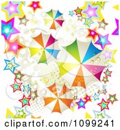 Poster, Art Print Of Seamless Background Pattern Of Colorful Umbrellas And Stars With Halftone