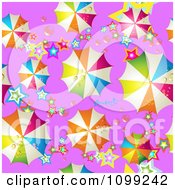 Poster, Art Print Of Seamless Background Pattern Of Colorful Umbrellas And Stars On Purple