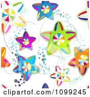 Poster, Art Print Of Seamless Background Pattern Of Colorful Umbrellas On Stars And Circles